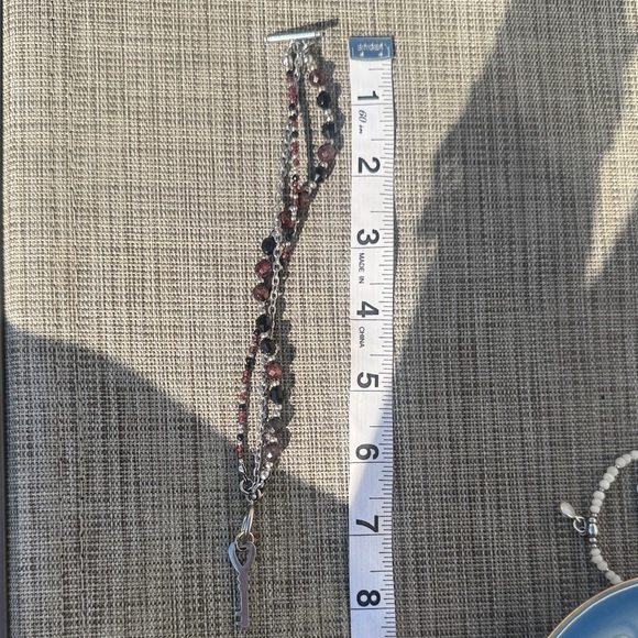 Forbidden Fruit #8 Garnet & Onyx Triple Layered Draped Key Bracelet - Picture 3 of 3